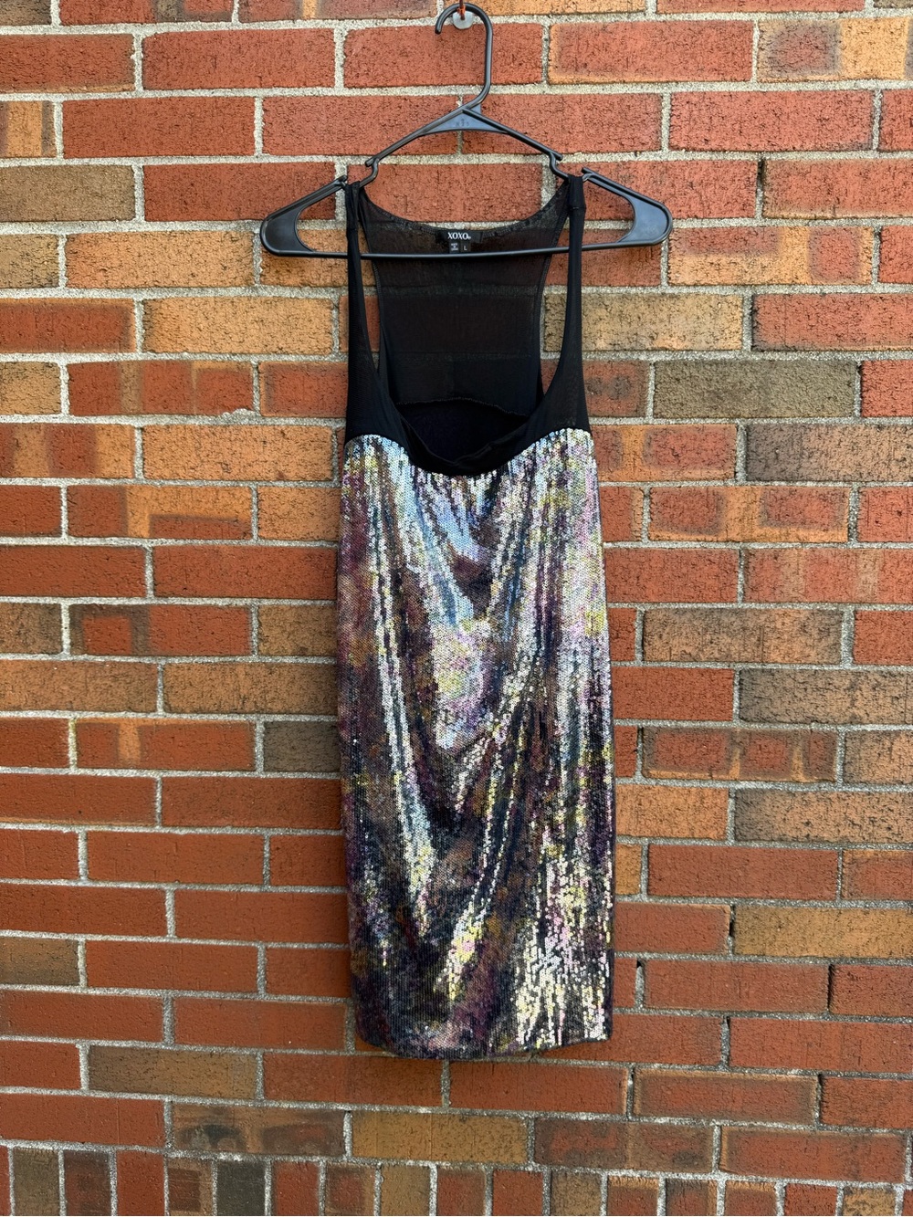 XOXO Sequin Tank Dress Large Black Iridescent Party Cocktail Mini Dress